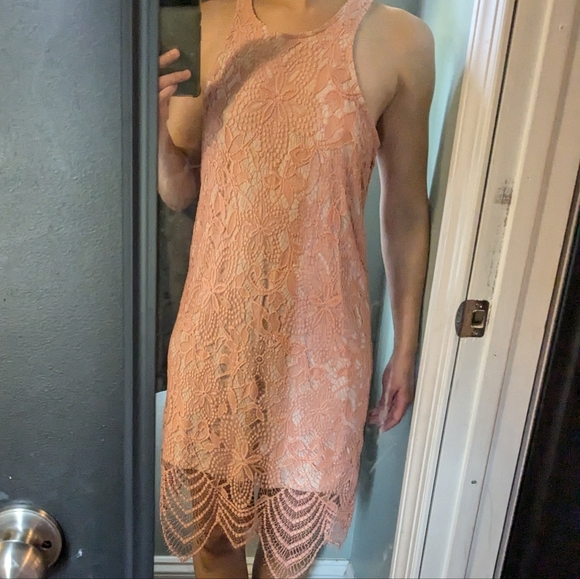 Small Petite Express peach pink lace flapper boho sleeveless dress. - Picture 6 of 6